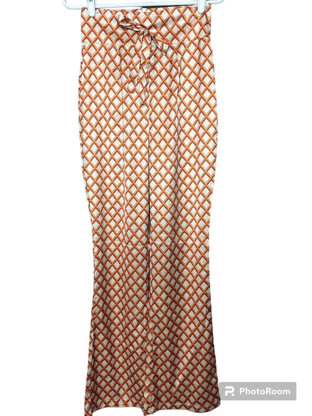 NWT Cider Silky Orange And White/Cream Flare Bootcut Pull On Pants Size XS